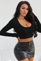 Women's Black Long Sleeve Square Neck Crop Top Blouse - 5
