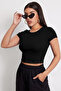 Women's Black Round Neck Half Sleeve Crop Top Blouse - 5
