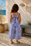 Girl's Fish Embroidered Modal Fabric Summer Jumpsuit with Back Detail - 2