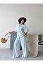 Women's Blue Shirt Wide Leg Denim Tencel Two-Piece Set - 6