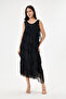 Black Italian Layered Lined Zero Sleeve Silk Dress 38 - 42 Size