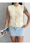 Metal Buttoned Pocketed Cotton Summer Seasonal Knitwear Vest - 5