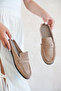 Beige Suede Loafer Slippers Hand-Sewn Anti-Slip Sole Comfortable for Daily Use - 3
