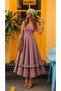 Burgundy White Gingham Square Neck A-Line Midi Dress with Ruffle Detail at Hem