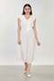 Women's Long Dress with Ruffles on the Front - Ecru
