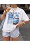 Women's Car-Flower-Lip Printed Crew Neck T-Shirt