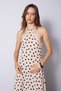 Linen Blend Lace Detailed Polka Dot Halter Neck Maxi Dress Beige-Brown - 4