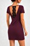 Women's Short Sleeve Short Viscose Two-Thread Dress with Lace Detail on the Back - 2