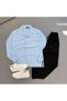 Women's Men's Summer Linen Crinkle Fabric Long Sleeve Shirt 2 Piece Wrap Set - 3