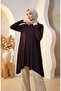Bürümcük Fabric Asymmetrical Cut Long Tunic 0562-01 Plum - 2