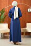 Navy Blue Waist-Tie Shirt and Skirt Set - 5