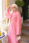 Pink Wide Sleeve Chiffon Dress - 4