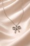Women's Silver Color Zircon Stone Large Bow Figured Necklace - 2