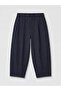 Navy Blue Elastic Waist Striped Women's Trousers - 5