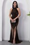 Halter Neckline Stoned Slit Dress Drp1013 - 6