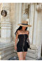 Black Strip Strapless Woven Dress - 3