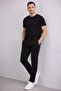 Men's Diagonel Micro Textured Double Leg Pocket Trousers with Lace-Up Waist, Modern Cut - Black - 2