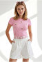 Women's Pink Embroidered Cotton Crop Camisole Blouse Blz-19003408 - 2