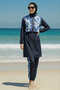 2-Piece Set (with Bonnet Gift) Parachute Fabric Hijab Swimsuit with High Collar, Front Zipper, and Elastic Waist - 2