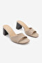 Women's Blunt Toe Banded Thick Heeled Slippers Deyola Beige Suede - 5