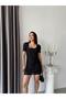 Women's Black Textured Patterned Watermelon Sleeve Mini Lace Dress Elt7262 - 2