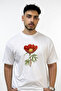 Peony Design Printed Oversize White T-Shirt