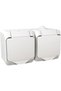 Double socket with grounding Schneider IP44 white, horizontal surface mounting