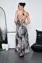 Women's Halter Neck Detailed Backless Slit Long Oversize Dress 260680-260681-260682 - 5