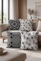 Black and White Floral Patterned 4-Piece Throw Pillow Cover Set