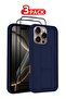 3-Pack Premium PU Leather Case & Screen Protectors for iPhone 16 Pro Max (Blue)