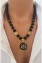 Natural Stone 10 mm Black Onyx Lotus Gold Plated New Design Steel Linking Allergy-Free Women's Necklace in Special Gift Box - 4