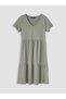 Lcw Comfort Green V-Neck Layered Dress