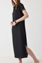 Women's Polo Collar Long Dress with Mini Slits on the Sides, Black - 4