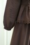 Lace Detailed Tie-Front Strawberry Fabric Pants Two-Piece Set - Brown - 2