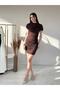 Women's Burgundy Black and White Draped Mini Evening Dress Boat Neck Event Dress Wedding Dress - 2
