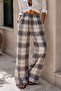 Square Patterned 100% Cotton Linen Palazzo Trousers – Loose Fit Summer Pants My3535