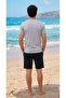 Printed Crew Neck Relaxed Fit Men's T-Shirt and Black Shorts Combination Set - 3