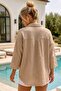 Beige Shirt Collar 3/4 Sleeve Buttoned Pocket Embroidered Star Appliqué Casual Cotton Woven Shirt 75 65 - 6