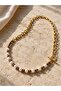 Gold Plated Chain Necklace with Genuine Leather and Pearl Detailing - 2