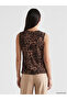 Vizyon New Season Brown Crew Neck Leopard Patterned Blouse - 3