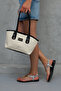 Women's Canvas Shoulder Bag Set of 2 – Cream Black & Black Polka Dot Zippered Daily Handbag - 3