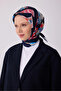 Twill Silk Patterned Scarf 4316D Mixed Pattern 02-Navy Blue-Multicolor