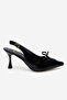 Women's Black Pointed Toe Open Back Bow Detailed 8 cm Heeled Shoes Lorane - 2
