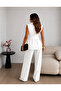 White Gold Buttoned Pleated Vest Trousers Blazer Suit - 3
