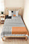 Geometric Striped Black Youth Room Single Pique Set - Salmon 160X220 cm Quilted Bedspread - 2