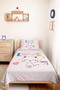Pink Cat Heart Girl's Pique Set - Pastel Striped Baby Room Bedspread - 160X220 cm - 4