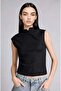 Slim Fit Half Turtleneck Wrinkled Textured Short Sleeve Black T-Shirt I1497Ax26Sm - 3