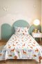 Safari Orange Children's Room Single Pique Set - 160X220 cm Quilted Bedspread with Cute Animals - 6