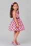 Girl's Pink Dress with Spotted Pattern on the Skirt and Rose Brooch on the Sleeves - 3