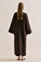 Linen Design Tie-Up Kimono Dark Brown - 8